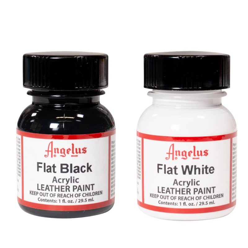 Angelus Brand Acrylic Leather Paint Waterproof 1oz - Flat Black & Flat White Duo - Image 1